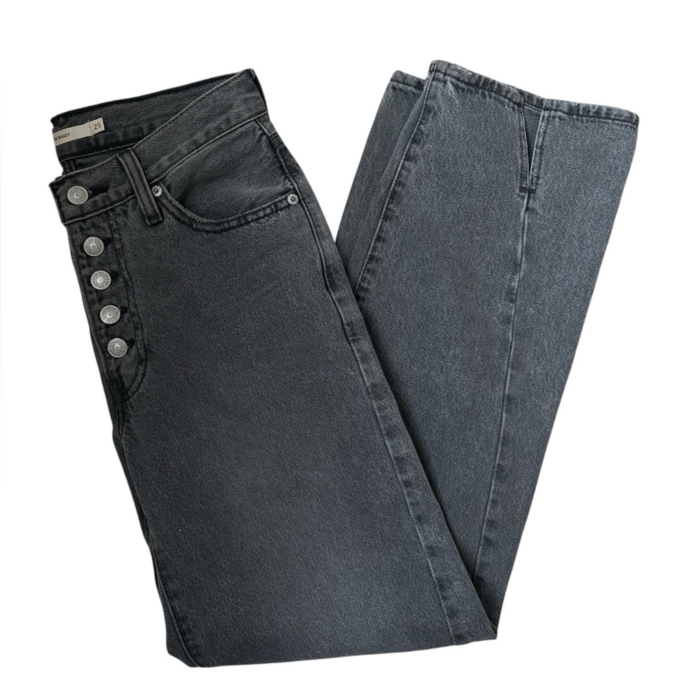 LEVI’S FADED BLACK ‘94 BAGGY TWISTED SLIT HEM BUTTON FLY DENIM JEANS SIZE 25
